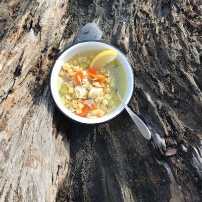 camping dinner ideas - chicken noodle soup