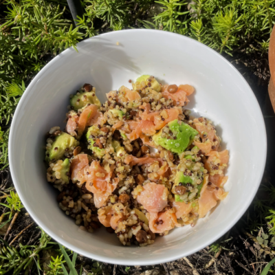 backpacking dinner ideas - smoked salmon bowl