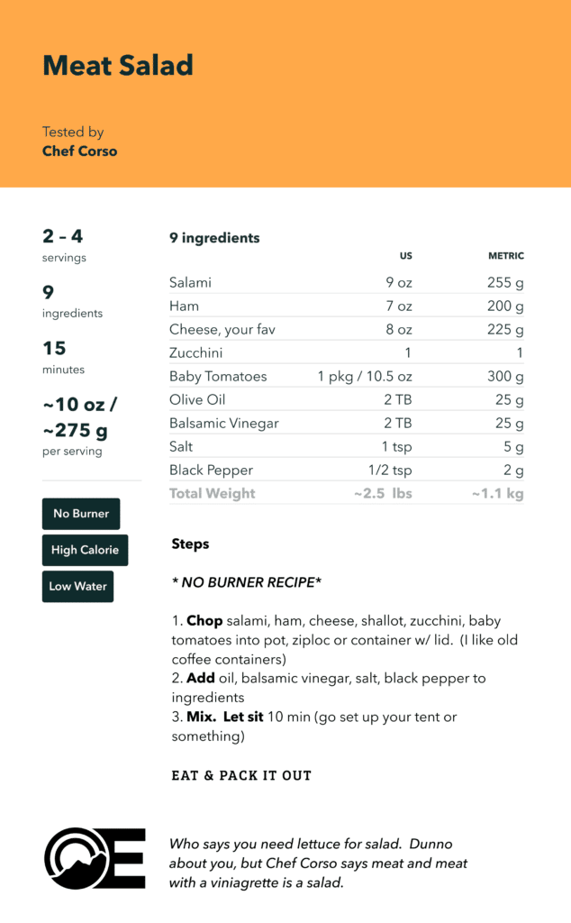 keto salad recipe for backpacking - no burner
